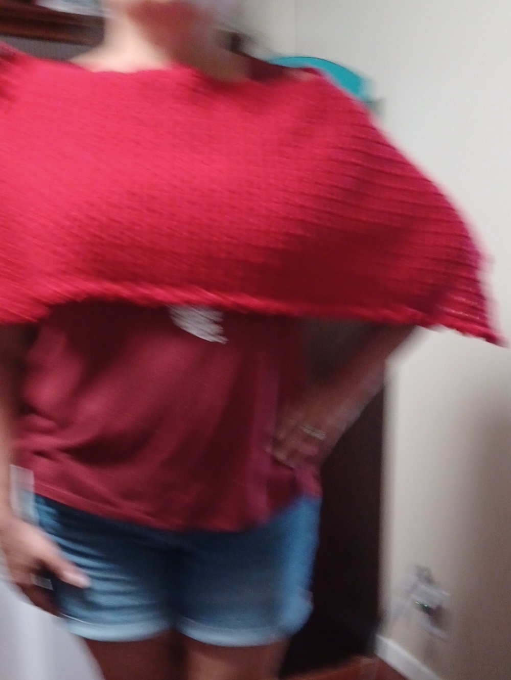 Red Crochet Cropped Poncho Handmade